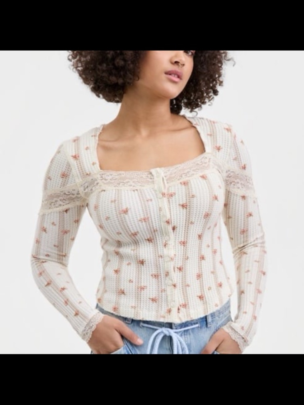 NWT free people women’s let’s party cardi- print square neck top size medium - Picture 5 of 10